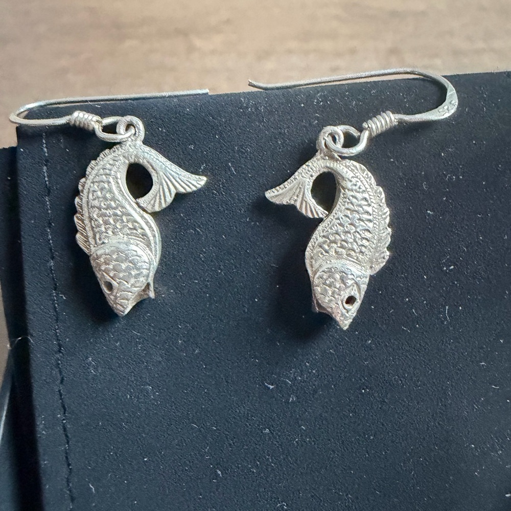 Vintage Silver Koi Fish Hook Earrings